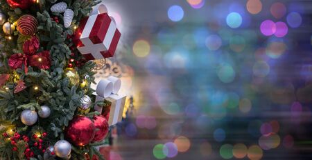 Christmas tree and bokeh blured lights on the background.