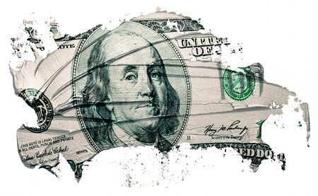 Benjamin Franklin on the hundred dollar bill, imitation of drawn by oil isolated on white.の写真素材