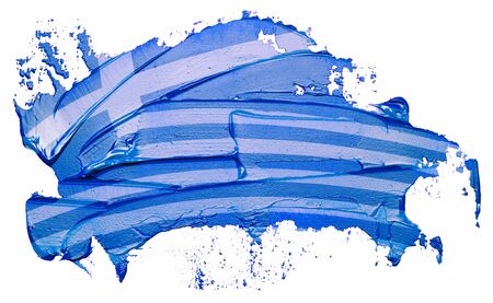 Greek flag textured oil paint brush stroke, isolated on whiteの写真素材