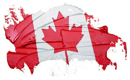 Canadian flag textured oil paint brush stroke, isolated on whiteの写真素材