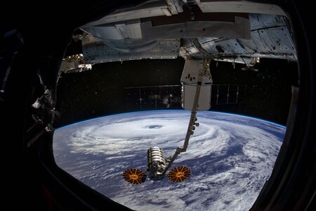 Hurricane through porthole window.の写真素材