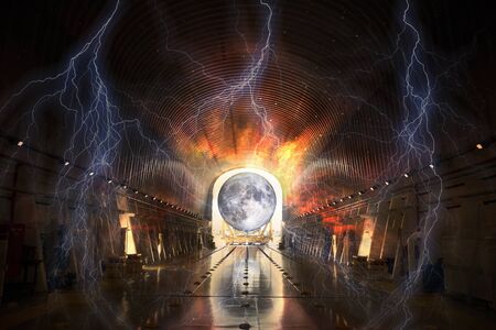 Theory of the artificial origin of the moon.の写真素材