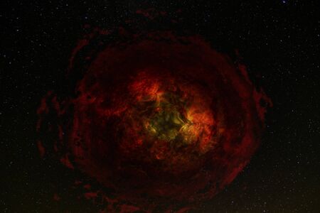 Dark red glowing  lightning energy field in space.の写真素材