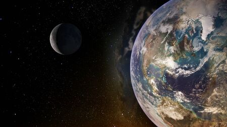 Earth and moon, view from space.の写真素材