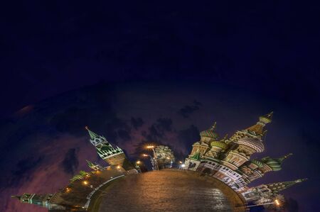 Planet Moscow. The curved cityscape of the Red Square in the form of a hemisphere, the concept of distinguishing Moscow from the rest of the country.の写真素材