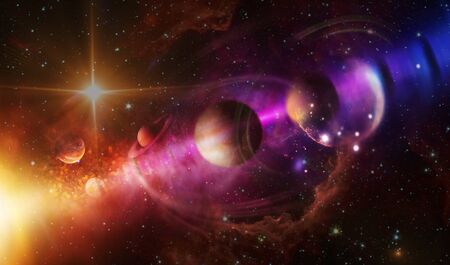 Space scene with planets, stars and galaxies.