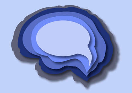 Stack of paper layers brain to speech cloud shape, with copy space, template for your text....