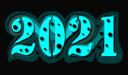 Happy New Year 2021. Cover of business diary with wishes brochure design template. Papercut...