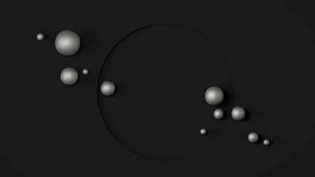 Abstract cosmetic background, top view. Show a product. Empty scene with cylinder and spherical pearls. Fashion showcase, display case, shopfront. 3d rendering.の写真素材