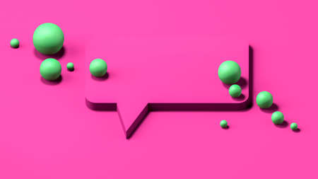 Abstract cosmetic background. Show a product. Empty scene with pink speech bubble and yellow spherical pearls. Fashion showcase, display case, shopfront. 3d rendering.の写真素材