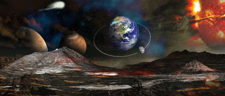 View on the planet Earth and space from martian surface. Elements of this image furnished by NASA.の写真素材