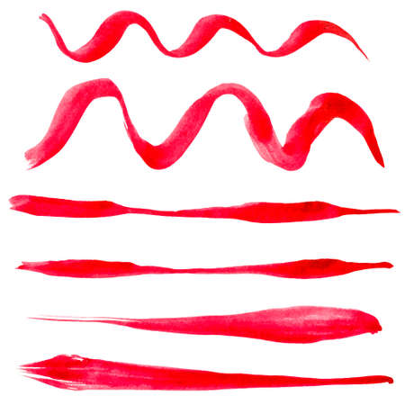 Grunge paint stripe vector brush stroke variable thickness. Distressed banner. Red isolated hand drawn paintbrush collection set. Modern Textured shape. Dry border in red.のイラスト素材