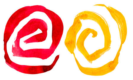 Watercolor hand painted abstract ornament with spirals isolated on white background. Set of two design elements. EPS 10 vector.のイラスト素材