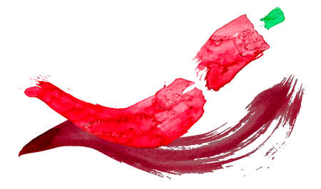 Watercolor grunge paint chilli papper vector brush stroke. Hand-drawn isolated food element. EPS 10.のイラスト素材