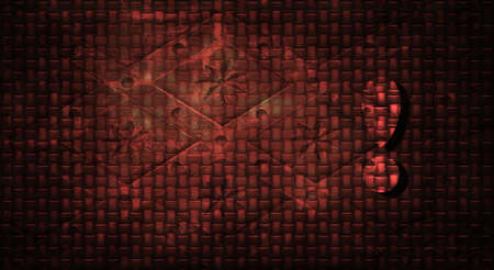 Warning, attention, danger concept. Exclamation mark icon isolated on special antique faded red background, banner, copy space. 3d render abstract illustration.の写真素材
