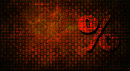 Sales discount concept. Percentage mark icon isolated on special antique faded red background, banner, copy space. 3d render abstract illustration.の写真素材