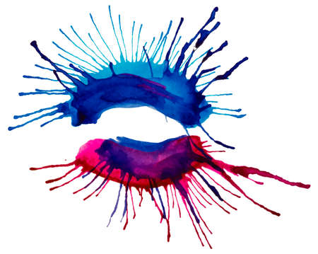 Abstract hand drawn watercolor eye shaped frame isolated on white background. Smudges formed on the paint due to blowing. EPS10 vector illustration. Grunge texture for cards and flyers design.のイラスト素材