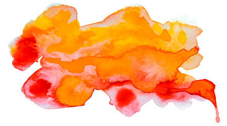 Textured red, orange and yellow watercolor paint brush stroke spot frame, hand drawn eps10 vector illustration isolated on white backgroundのイラスト素材