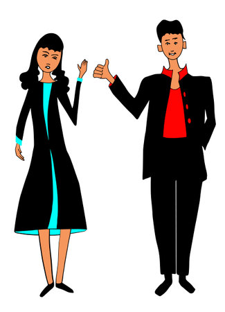 Two business people man and woman standing. Hand drawn flat vector.のイラスト素材