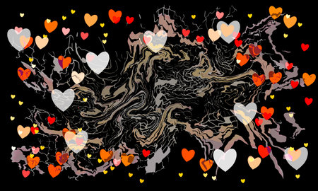 St Valentines day dark graffity background with hearts and curves isolated on black background layered eps10 vector illustration.のイラスト素材