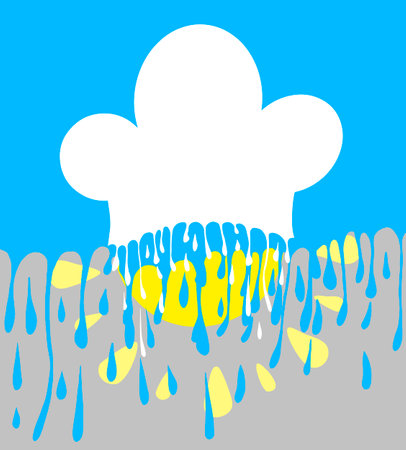 Summer cooking concept. The sun in a chef's hat - cloud, sky and rain. Copy space for your text. Layered vector illustration.のイラスト素材