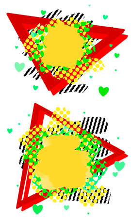 Abstract liquid shape fluid design geometric shapes and line patterns composition set with spots, hearts, dots, triangle frame. Modern eps10 vector illustration template isolated on white background.のイラスト素材