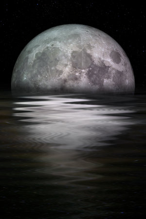 Blue moon rising out of the sea. Elements of this image furnished by NASA.の写真素材