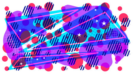 Abstract fun fluid design geometric shapes, dots, triangles and line patterns composition. Modern eps10 vector illustration template isolated on white background.のイラスト素材