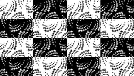 Seamless pattern with halftone dots in vortex form on checkered rectangles. Geometric art eps10 vector.のイラスト素材