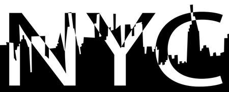 NYC typography slogan for ptint. Text and New York city silhouette eps10 vector black and white illustration.のイラスト素材