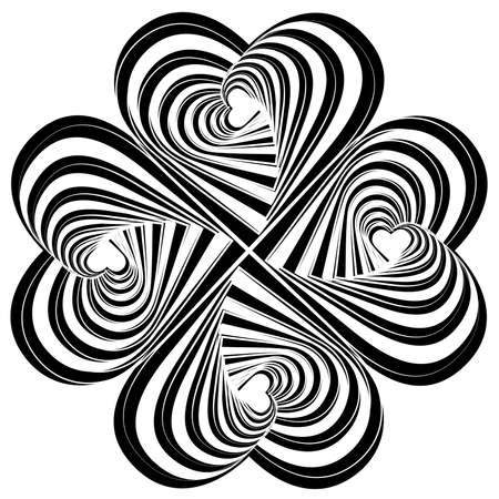 Striped hearts complicated swirl rotation illusion background. Abstract striped distortion twisted backdrop. Vector-art layered illustration.のイラスト素材