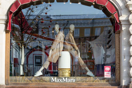 Moscow, Russia - February 20, 2022: Max Mara store at Moscow. Max Mara is an Italian fashion business. It markets up-market ready-to-wear clothing.のeditorial素材