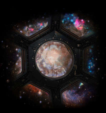 Colored galaxy from the hatch of a spaceship.の写真素材