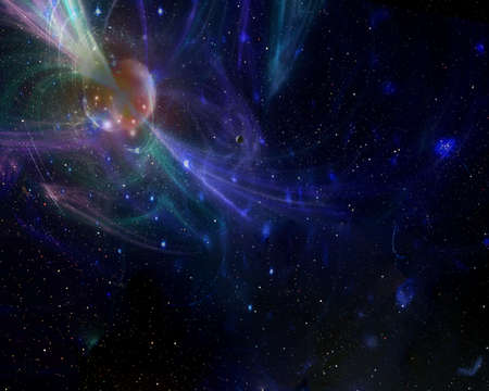 Mystery distant planet in starry space with light rays.