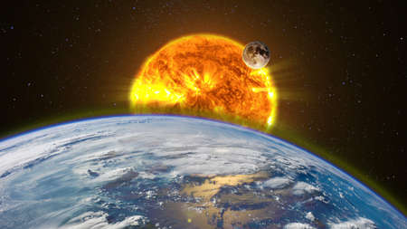Planet Earth and the Sun.の写真素材
