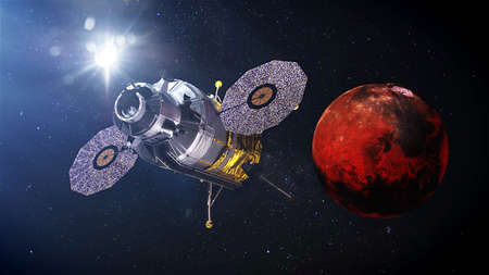 Spaceship flies to Mars.の写真素材