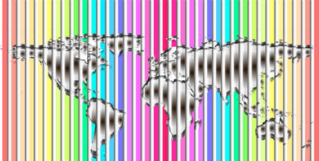 Colorful striped rainbow world map with shadows, elements of this image furnished by NASA.の写真素材