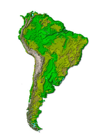 South America continent, detailed papercut layered map with shadowsの写真素材