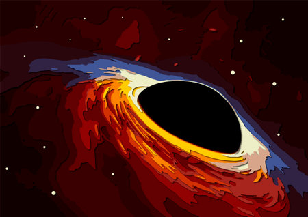 Abstract space wallpaper. Blackhole with nebula over colorful stars and cloud fields in outer space, carved layered papercut with shadows.の写真素材