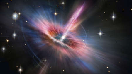 Abstract space wallpaper. Black hole with nebula in outer space.の写真素材