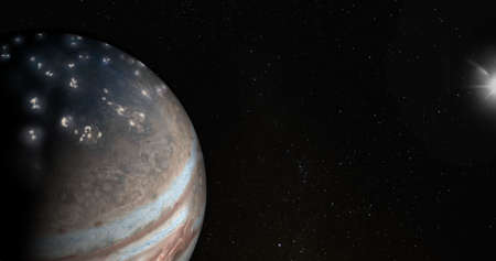 Jupiter northern hemisphere lightning activity near its pole.の写真素材