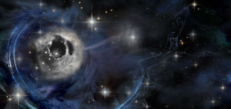 Abstract space wallpaper. Spiral galactic with clouds core in outer space. Copy space for your sci fi text.の写真素材