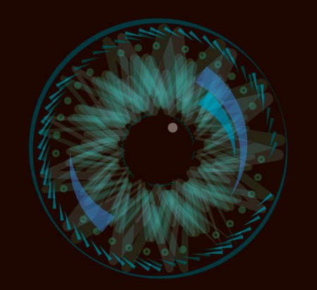 Techno eye isolated on black background. Layered EPS10 vector illustration.のイラスト素材