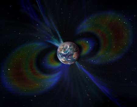 Geomagnetic field around planet Earth in space.の写真素材