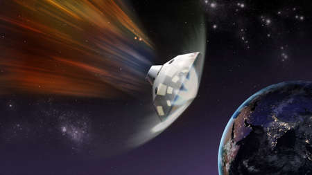UFO flies toward the Earth planet.の写真素材