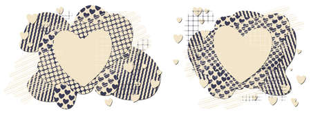 Set of two lettering templates in form of patterns with hearts. Multi layered eps10 vector illustration isolated on white background.のイラスト素材