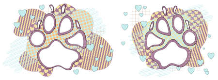 Set of two lettering templates in form of patterns with dog paw prints. Multi layered eps10 vector illustration isolated on white background.のイラスト素材