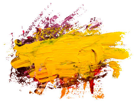 Vector yellow oil brush stroke. Abstract varnish splash trace shape. Glossy hand drawn oil paint smear on white background. EPS10 illustration.のイラスト素材