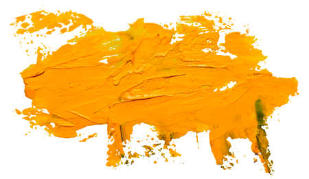 Vector yellow oil brush hand drawn stroke. Abstract varnish splash trace shape. Glossy oil paint smear long line on white background. EPS10 illustration.のイラスト素材