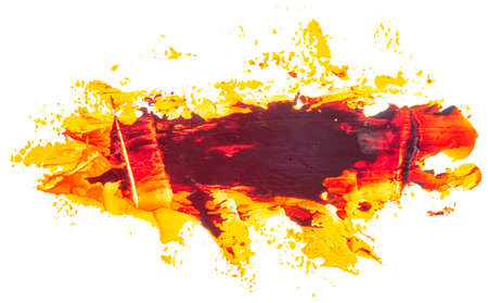 Oil texture paint stain brush stroke isolated on white background. Dark orange red inside wirh bright yellow at the edges. EPS10 vector illustration.のイラスト素材